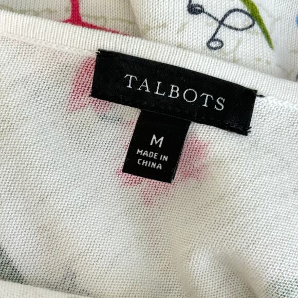Talbots Wms Medium Floral Script Print Soft Knit Sweater Spring Summer Feminine - Picture 3 of 7